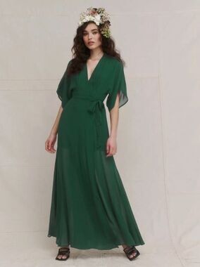 Reformation Winslow Maxi Dress Emerald 1X Wrap French Style Sustainable Wedding